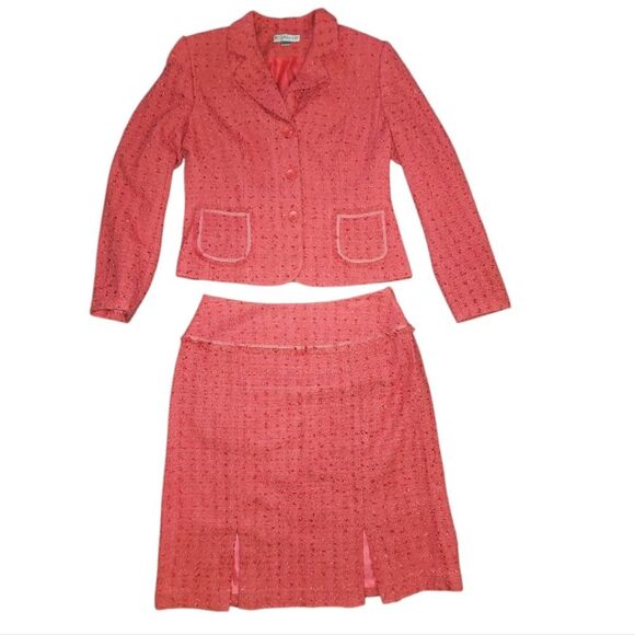 John Meyer of Norwich Vintage 1960s Pink Swiss Dot Skirt Suit Size 10